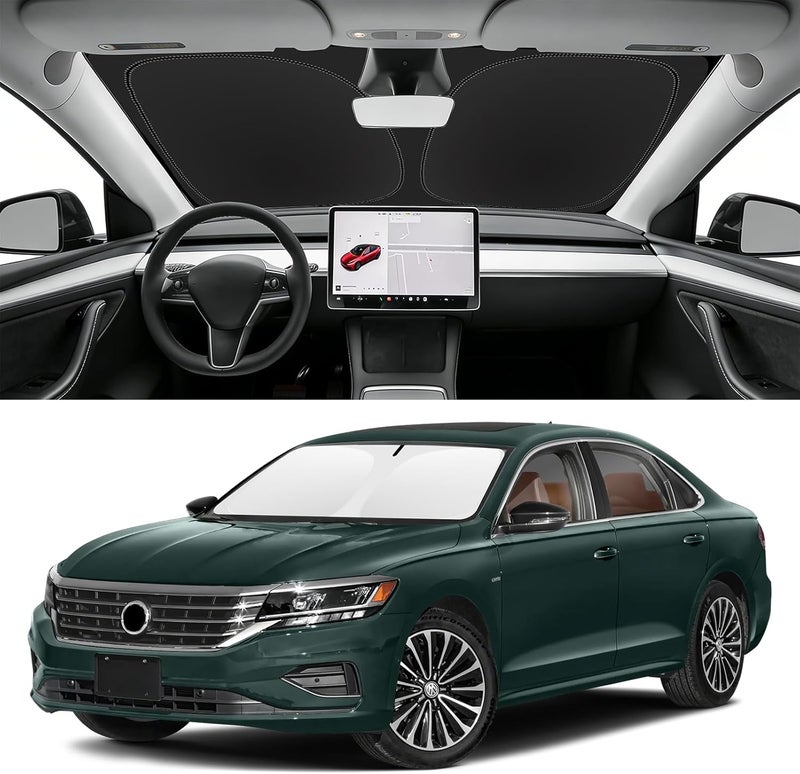 SLOGENTO Custom Fit Windshield Sun Shade for VW Passat 2012-2022, Blocks UV & Heat, Front Window Sunshade, Easy Fold & Store - Image 1